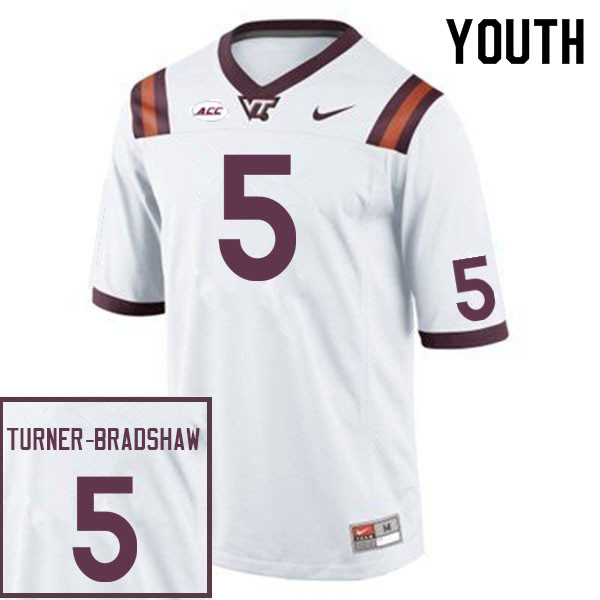 Youth #5 Xayvion Turner-Bradshaw Virginia Tech Hokies College Football Jerseys Sale-White